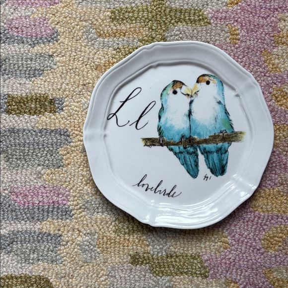 🐦 Anthropologie Linea Carta Diva Pyari Lovebirds Canapé Plate L 2 Blue Lovebirds - Picture 4 of 14